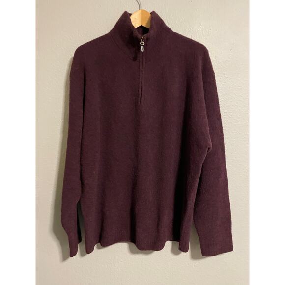 Northern Isles Mens Sweater Size XL Burgundy Merino Wool Blend Stretch 1/4 Zip - Picture 1 of 6